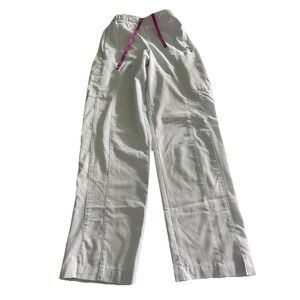 VB Scrub Pants Women's Size S White Cargo Elastic Waist Drawstring Comfort Fit